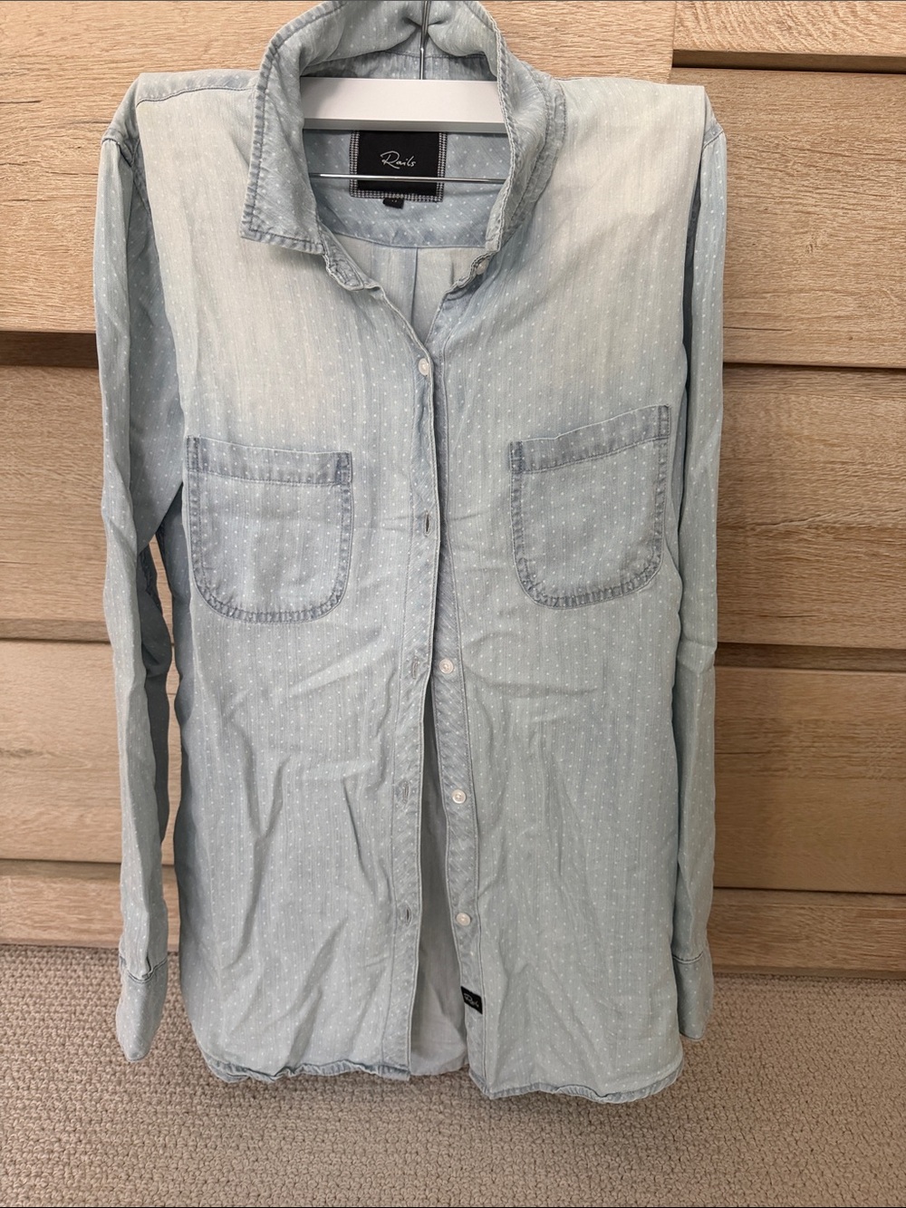 Rails Light Blue Dot-Print Button Down distressed Shirt, medium